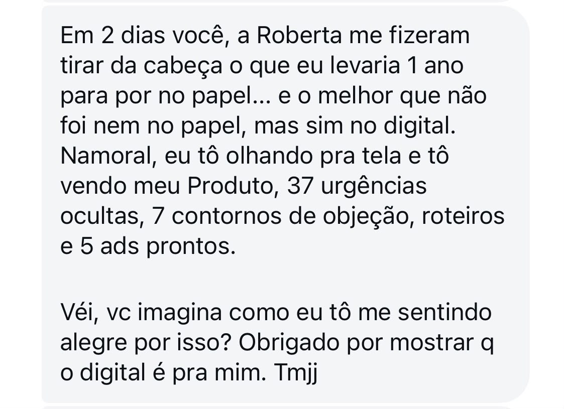 Depoimento: em 2 dias, produto, 37 urgências, 7 objeções e 5 ads prontos