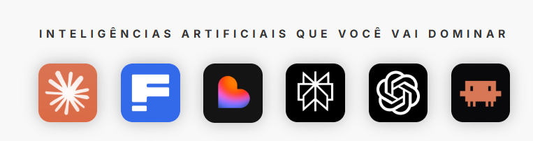 Logos das IAs: Claude, Framer, Lovable, HeyGen, ChatGPT e mais