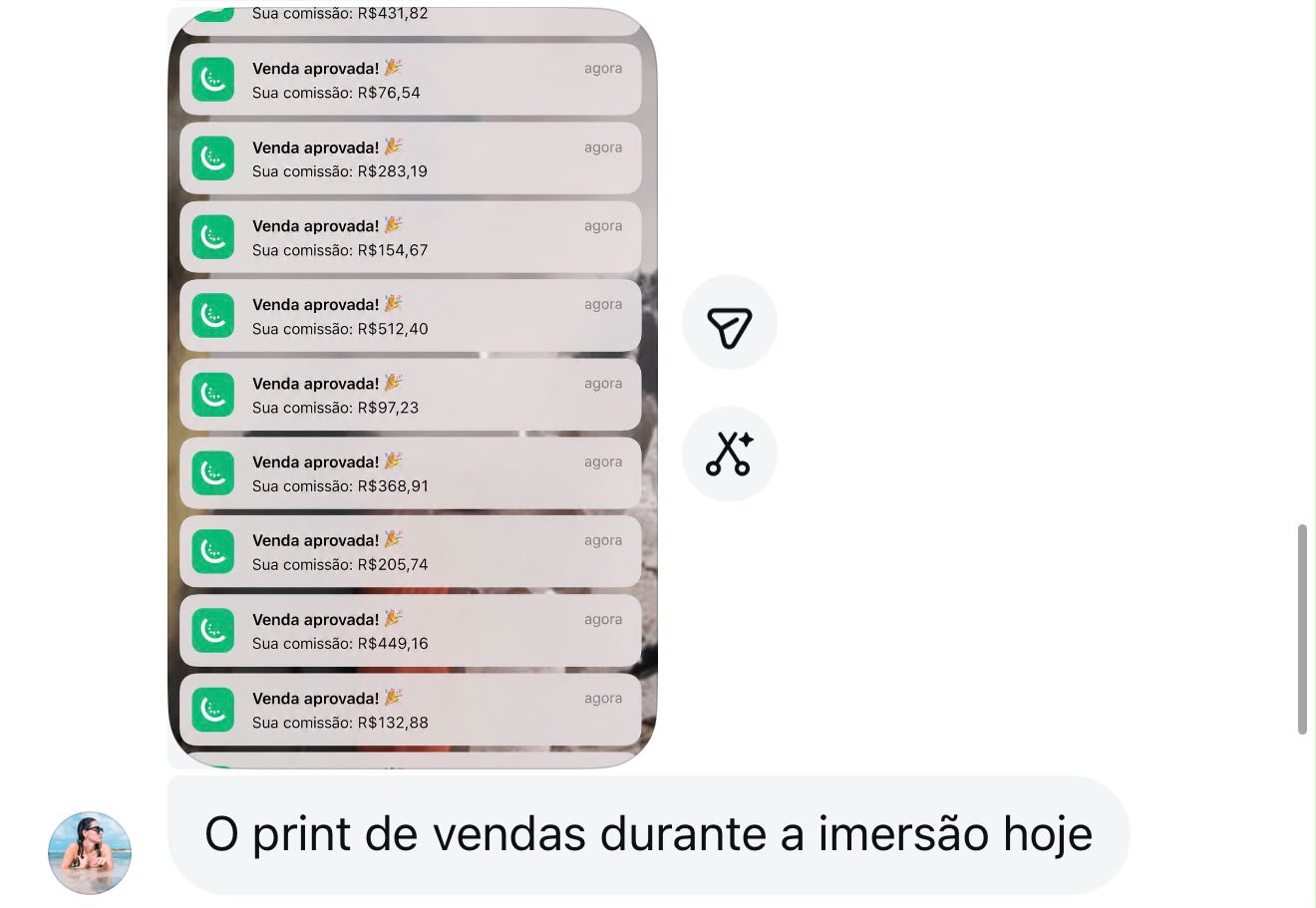 Print de vendas aprovadas durante a imersão
